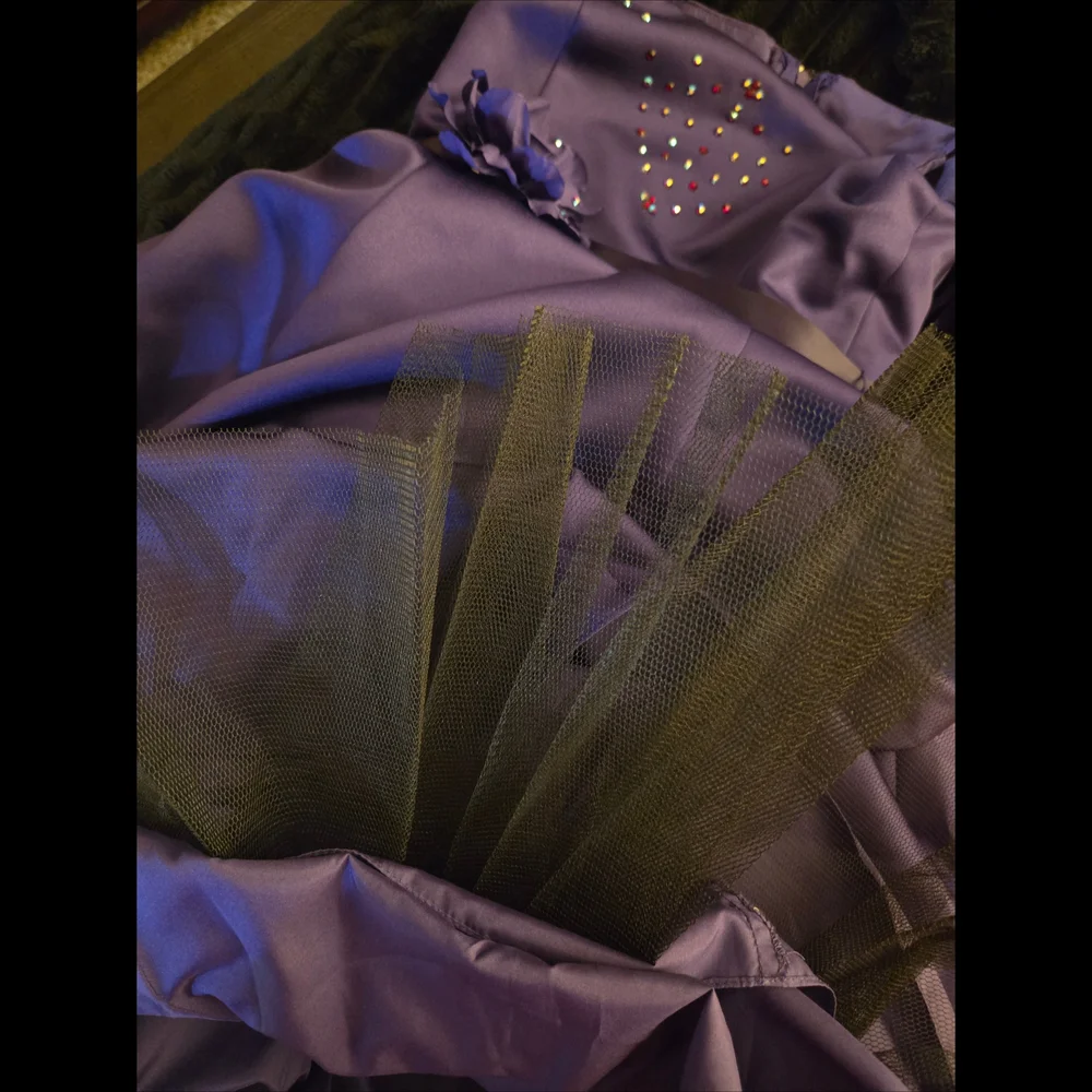 David's Bridal Purple  Formal Dress Vintage Like New Swarovski Crystals Girls 7 - Picture 7 of 7